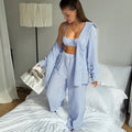 Spring/Summer New Stripe Three-Piece Sleepwear, Soft Loose Skin-Friendly Women's Loungewear for Home Wear, Cross-Border Outerwear