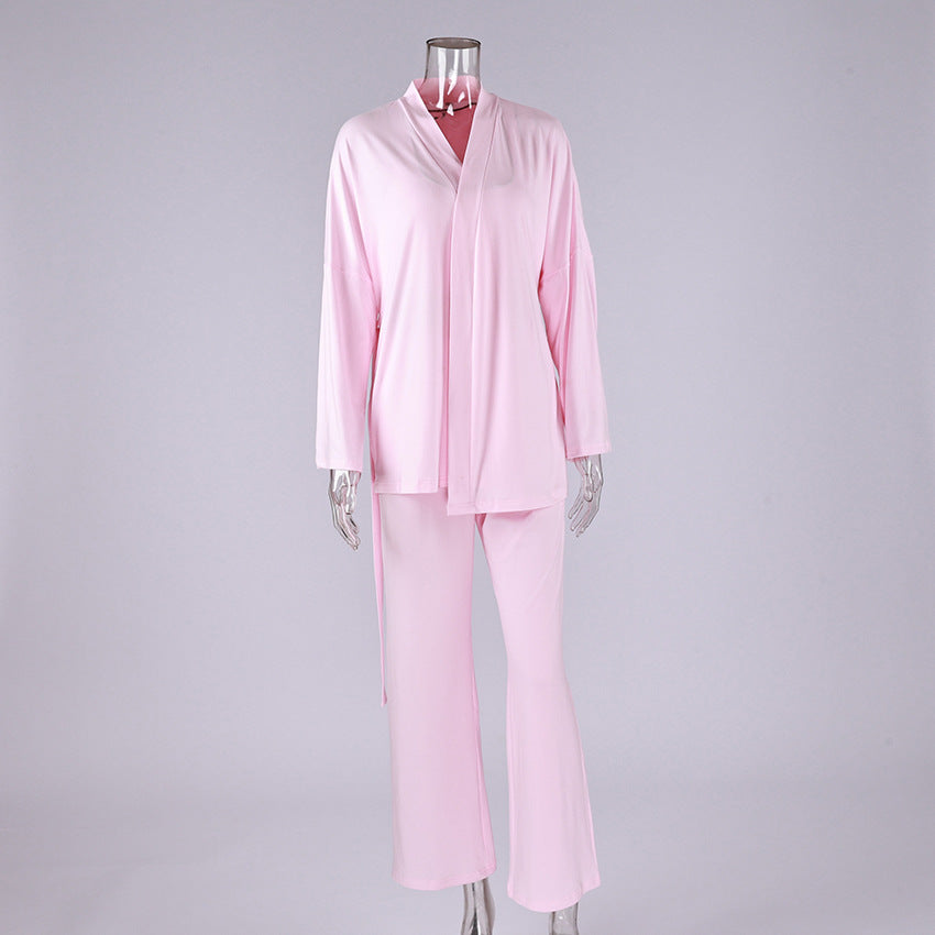 Spring and Summer NewStyle Knitted Milk Silk Ruffle Sleepwear Set, Soft and Skin-Friendly Home Wear for Women