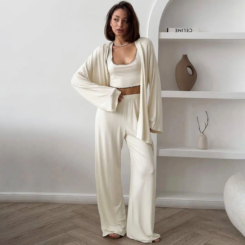 Spring and Summer NewStyle Knitted Milk Silk Ruffle Sleepwear Set, Soft and Skin-Friendly Home Wear for Women