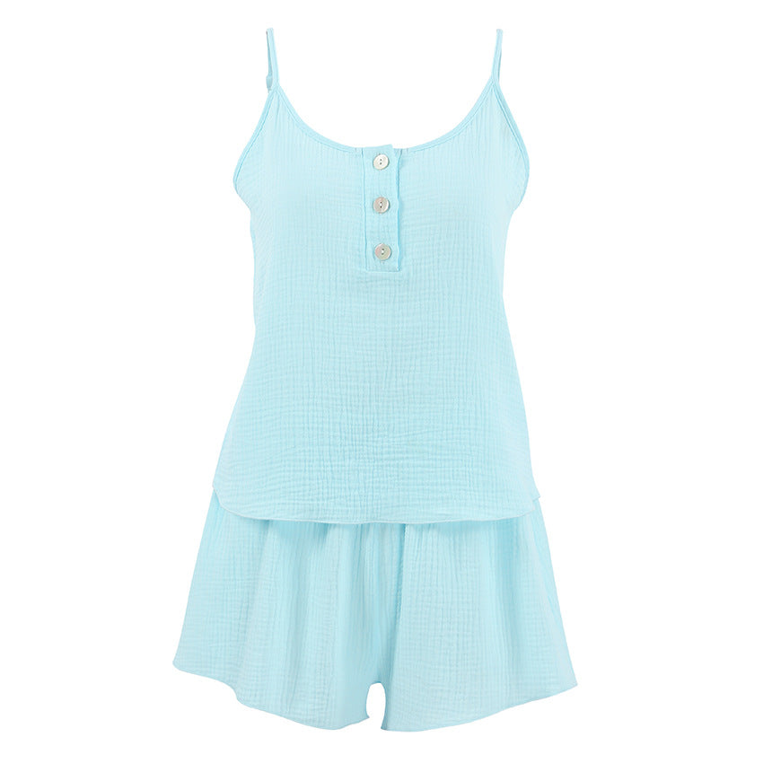 Sleepwear Set for Women: Sleeveless Robe with Shorts 3-Piece Cotton