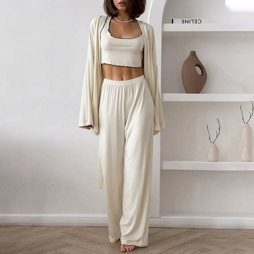 Spring and Summer NewStyle Knitted Milk Silk Ruffle Sleepwear Set, Soft and Skin-Friendly Home Wear for Women