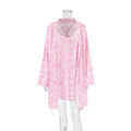 Spring Summer New  Pink Printed Knit Strap Sleep Dress Long Sleeve Robe Set Home Wear Sleepwear for Women