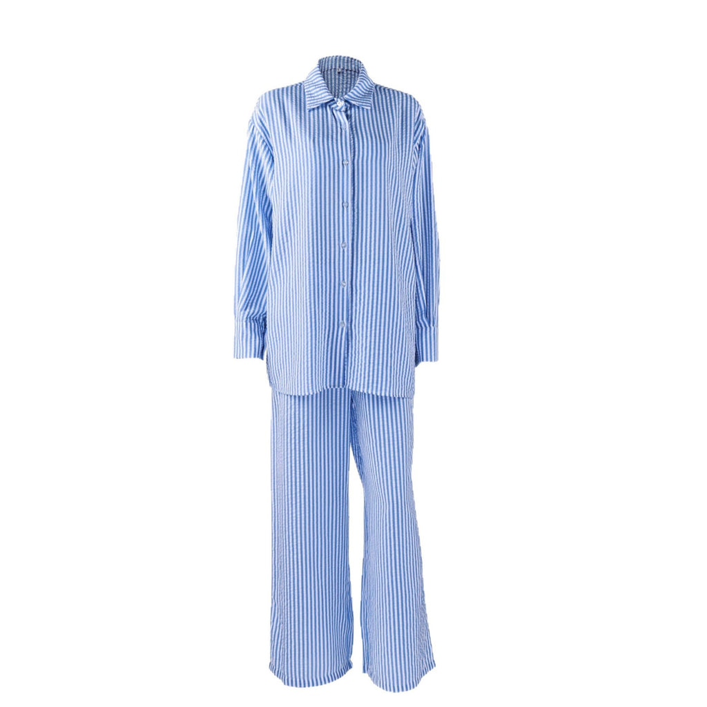 Spring/Summer New Stripe Three-Piece Sleepwear, Soft Loose Skin-Friendly Women's Loungewear for Home Wear, Cross-Border Outerwear