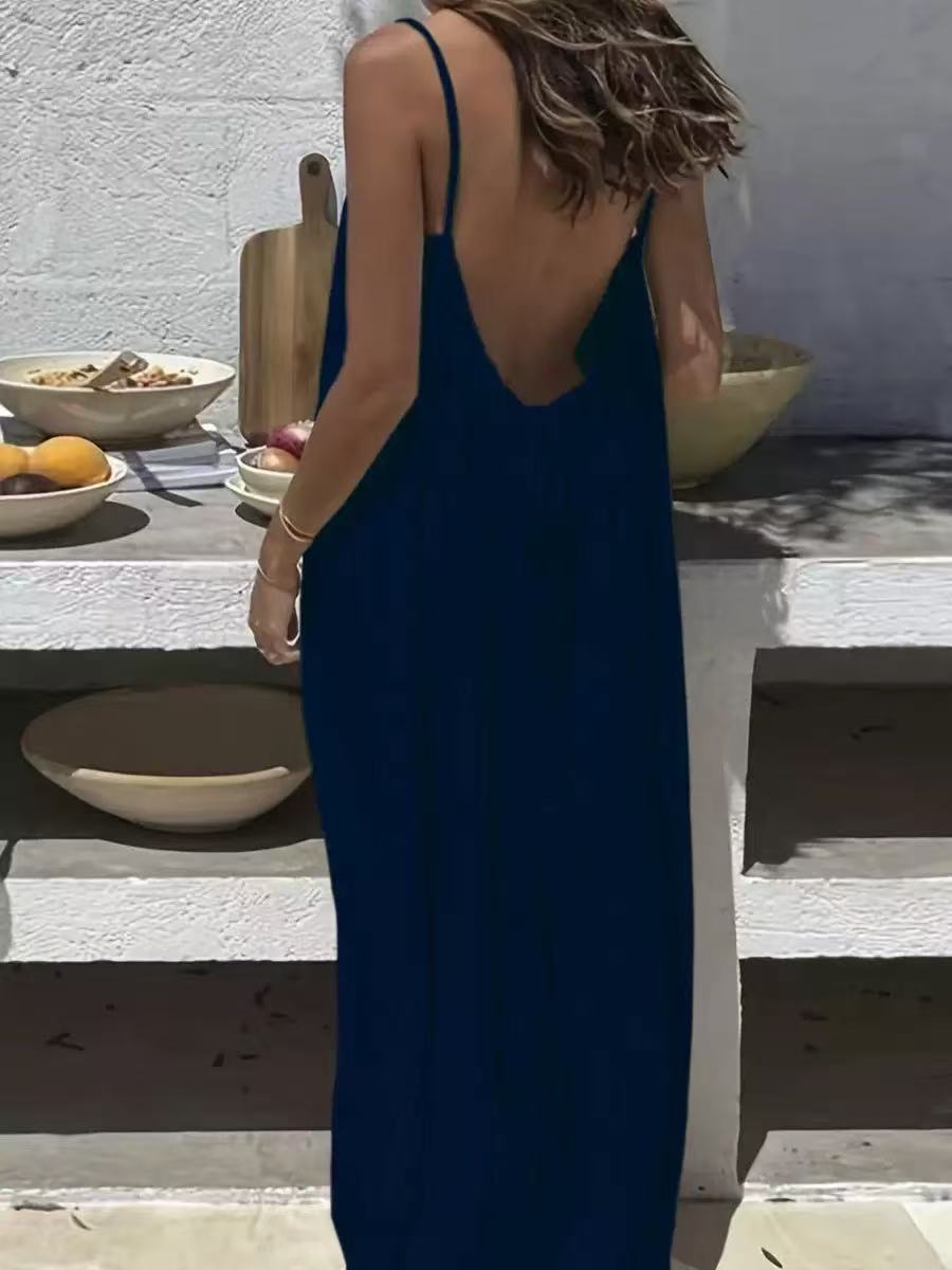 Ladies' Backless Strap Loose Long Nightdress Sleepwear Dress