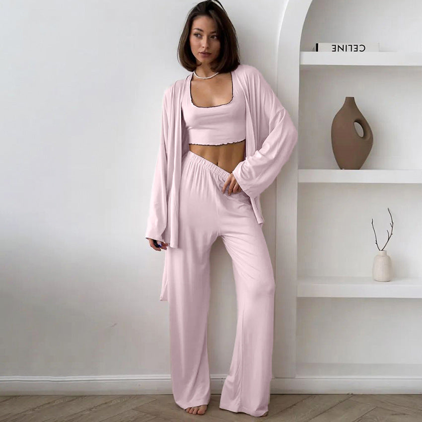 Spring and Summer NewStyle Knitted Milk Silk Ruffle Sleepwear Set, Soft and Skin-Friendly Home Wear for Women