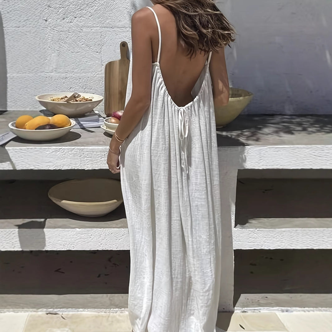 Ladies' Backless Strap Loose Long Nightdress Sleepwear Dress