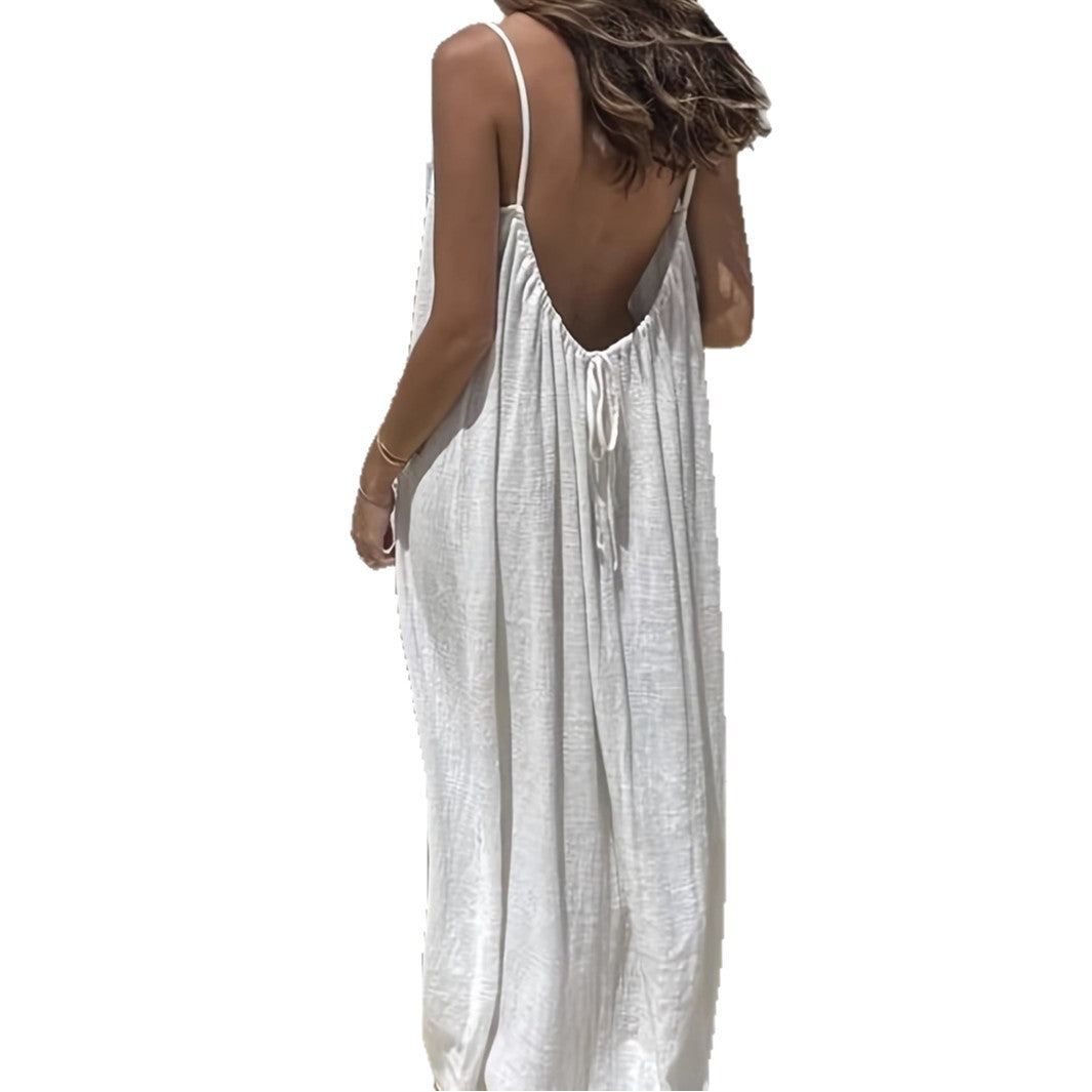 Ladies' Backless Strap Loose Long Nightdress Sleepwear Dress