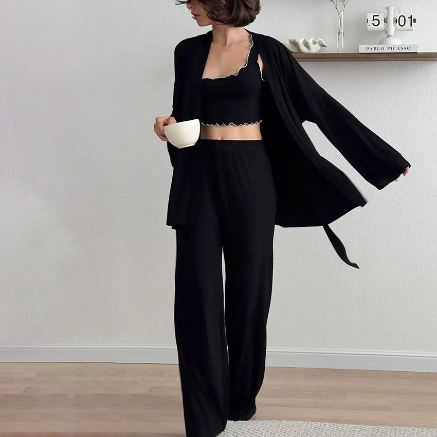 Spring and Summer NewStyle Knitted Milk Silk Ruffle Sleepwear Set, Soft and Skin-Friendly Home Wear for Women