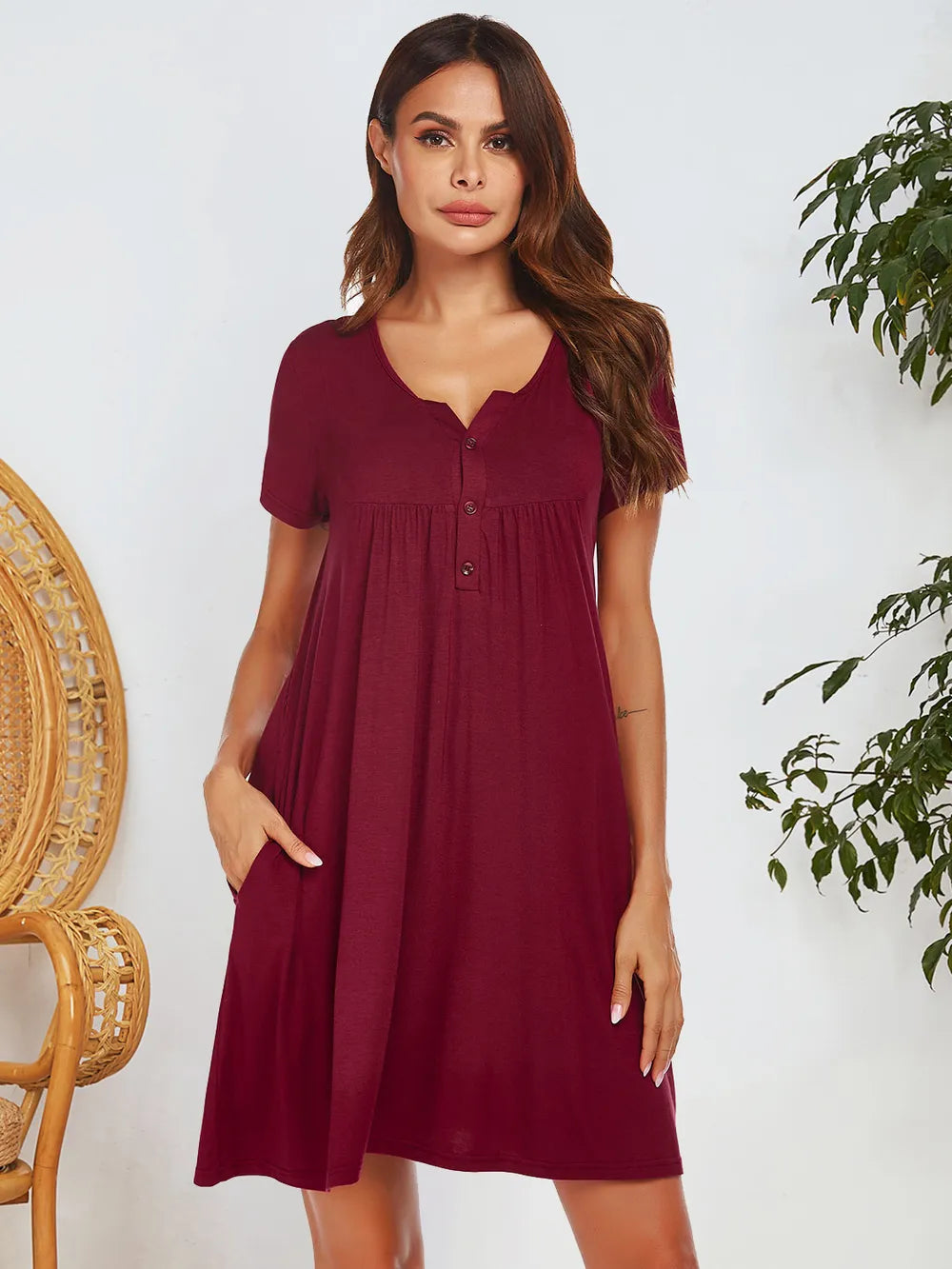 Spring and summer short sleeved pocket top button home clothes pajamas for women